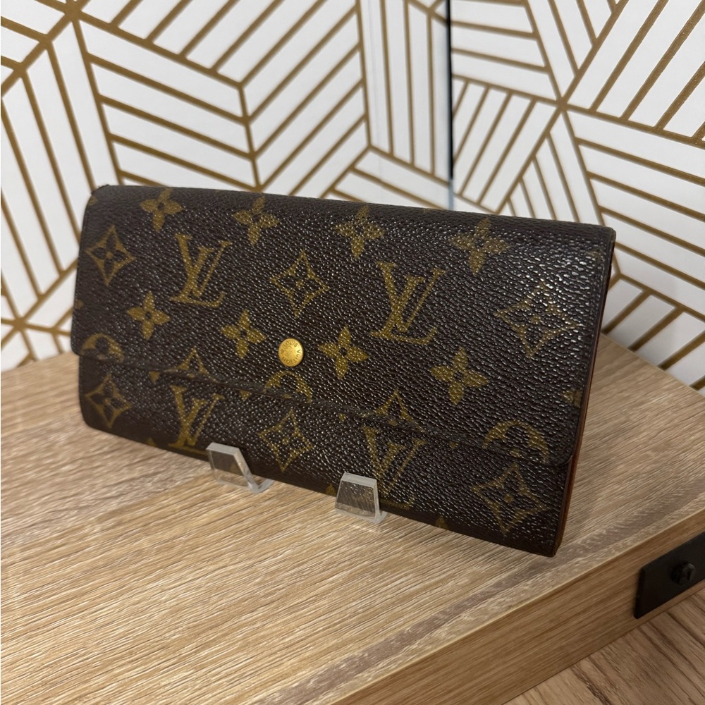 Vintage Louis Vuitton Dark Brown Monogram Wallet with Gold Chain Strap